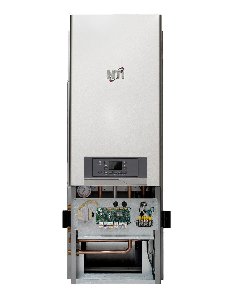 GF150 combi furnace, front view with covers removed